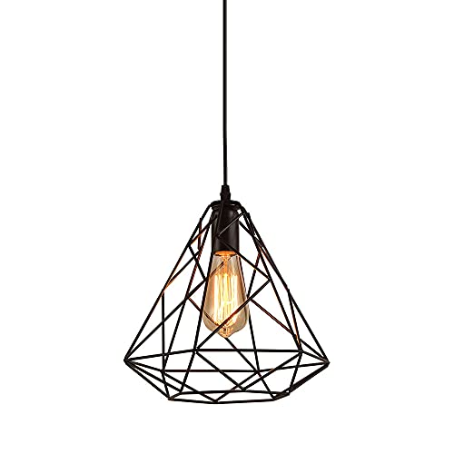 Lámpara colgante de techo industrial con jaula retro, diseño esférico en hierro negro E27 y altura ajustable