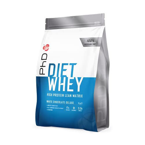 PhD Italy Nutrition Diet Whey Protein, 40 Porzioni, Proteine Whey Dietetiche, Cioccolato Bianco, Proteina Pura in Polvere per Ridurre il Grasso Corporeo, 1000 g