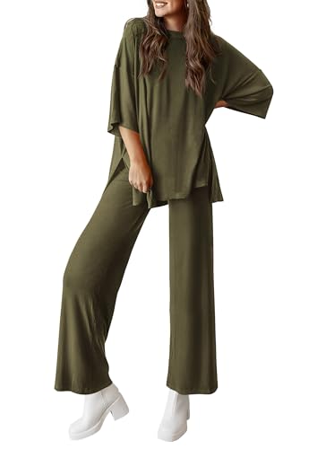 PRETTYGARDEN Two Piece Sets For Women Summer Fashion Lounge Matching Set 2025 Travel Vacation Airport Outfits Clothing (Army Green,Large)