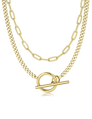 Adramata Colliers pour Femme Plaqué Or 14K Chaîne Cuban Link et Paperclip Collier Ras de Cou Empilables Chaîne en Argent Or pour Femme Trendy Collier avec...