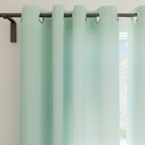 Encasa XO Grommet Door Curtain 7 ft, Solid Dyed Cotton Panama Fabric, Light-Filtering, Curtains for Kitchen, Bedroom, Living Room (137x213 cm), Mint Green, Set of 2