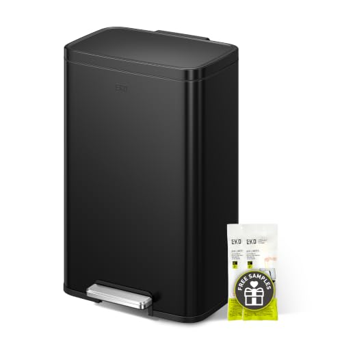 EKO Madison Matte Black Stainless Steel 13.2 Gal/50L Kitchen Step Trash Can or Recycling Bin, Removable Inner Liner, Soft Close Lid, Fingerprint Resistant Finish