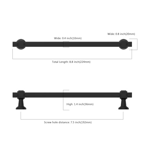 Image of 10 Pack 7.5 inch(192mm) Matte Black Cabinet Pulls Kitchen Cabinet Handles Black Cabinet Hardware Drawer Pulls for Cupboard CK0081