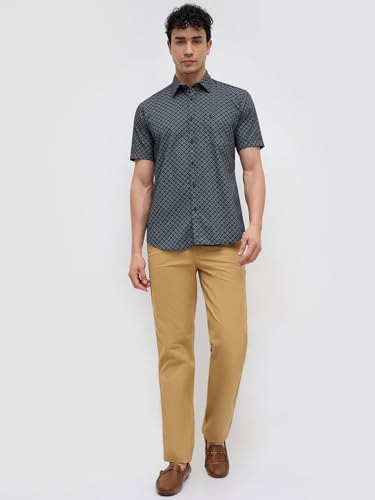 Image of Parx Men Slim Fit Print Pattern Pure Cotton Semi Cutaway Collar Half Sleeve Casual Shirt