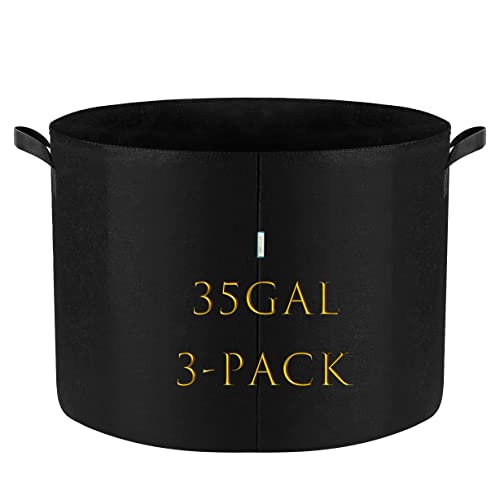 Renygrow 35 Gallon 3 Pack Fabric Planters Grow Bags Fabric Pots Garden Containers for Vegetables Strawberry Potato Grow