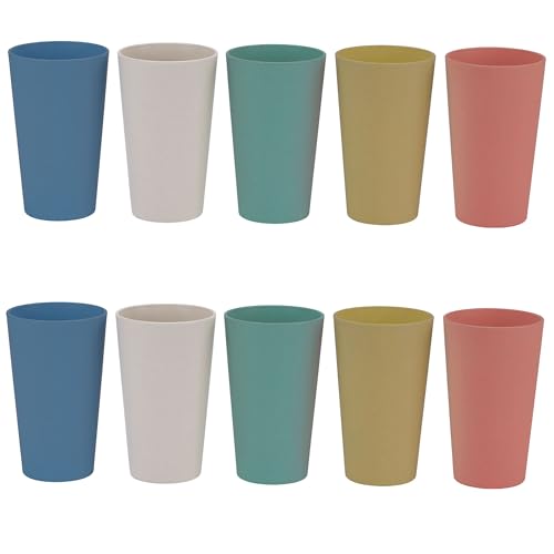 LuckyZone Wheat Straw Unbreakable Cup | 20 oz Reusable Water Drinking Glasses Sets of 10 | Lightweight Tumbler for Kitchen Outdoor | Dishwasher Safe, BPA Free, Eco friendly (20 oz, 10Pcs/ 5Color-H)