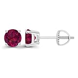 925 Sterling Silver 5mm Round Created Ruby July Birthstone Screwback Stud Earrings