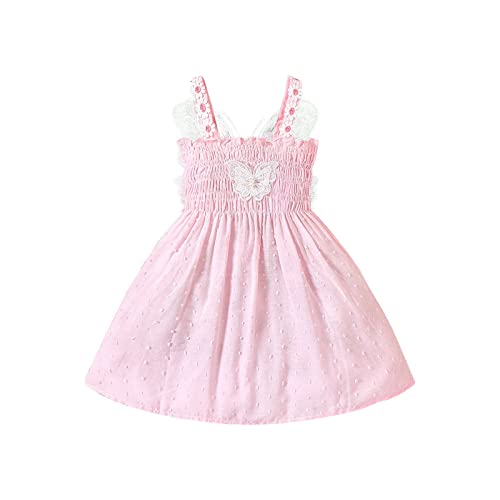 Vestidos de sol para meninas verão casual bonito vestido infantil sem mangas vestido rosa borboleta