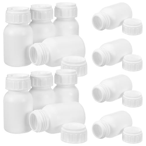 LOORGVEL - LOORGVEL Lot de 12 Flacons en Plastique Blanc 50 Ml à Large Ouverture Récipients Étanches pour Réactifs de Laboratoire Compatibles Solvants Organiques Bouchon à Vis avec Joint Stockage