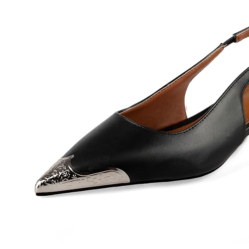 Women's Pointed Toe Slingback Heels Etched Steel Toe Heeled Sandals Slip On Kitten Heels Dress Party Dress Pumps2