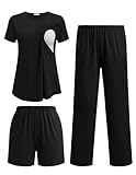 Ekouaer 3 Piece Maternity Pajamas Set Postpartum Nursing Short Sleeve Breastfeeding Sleepwear Pregnancy Shorts...