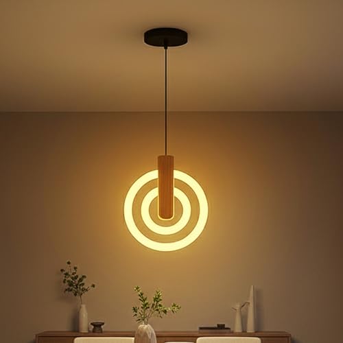 Image of Lampmaster Modern 2-Ring LED Pendant Light with Wooden Accent | Warm White Glow Ceiling Hanging Lamp | Elegant Chandelier for Dining Room, Bedroom, Living Room, Restaurants, Coffee Shop & Office