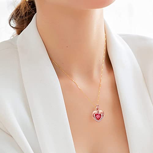 Women's Rose Gold Plated Double Heart Shape Forever Love Engraved Pendant Necklace With Birthstone , Jewelry Gifts For Her, 18+2" Chain, Anniversary Birthday Mother's Day Jewelry Gift For Wife Mom Girlfriend Women Girls (Red) #TOP4