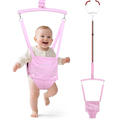 Slevoo Baby Jumper, BabyTürhopser für Babys von 6–24 Monaten, Baby-Türwippe mit einfach zu verwendender Klemme und verstellbarem Gurt, Tragfähigkeit 18 kg, Rosa