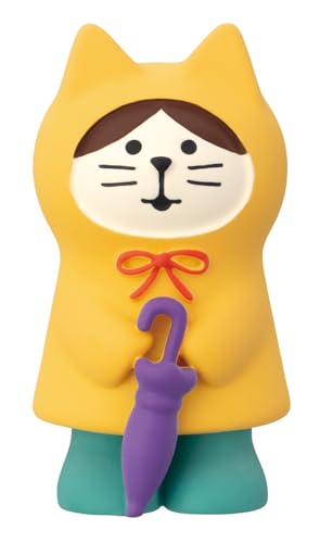 デコレコーポレーション 雨にハミング コンコンブル concombre レインコート猫 イエロー 置物 インテリア オブジェ 雑貨 フィギュア 癒し かわいい レインシリーズ 約W26×D26×H50mm ZSV-16111E