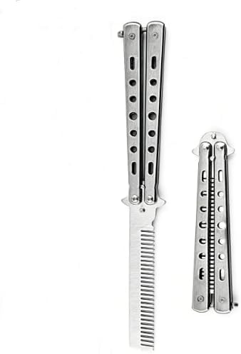 Stainless Steel Butterfly Trainer Comb, Unsharpened Folding Practice Tool for Flipping Tricks & Skill Training, Silver