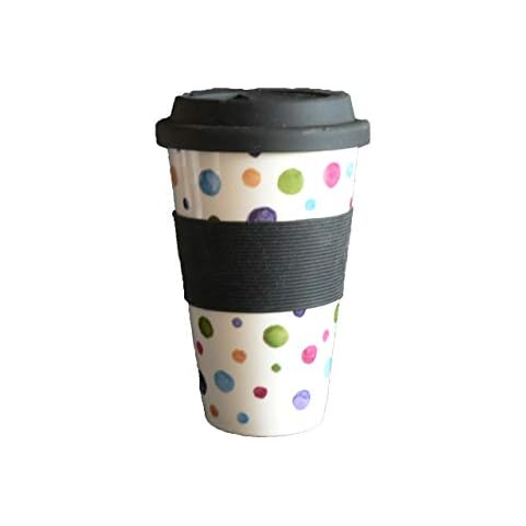Spots Design Ceramic Travel Mug with Silicone lid and Sleeve Cover