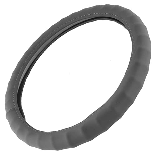 Bdk Sw-899-Sg Leather Car Steering Wheel Cover Size 13.5 To 14.5" Universal Fit, Easy Installation, Small, Gray #TOP14