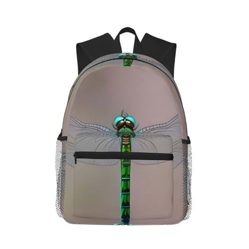Sac à dos de voyage noir imprimé libellule polyvalent et décontracté en taille unique