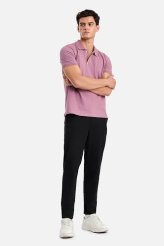 Image of SNITCH Men Trousers Casual Wear | Regular Fit Mid Rise Straight Leg Solid Pattern | Durable Polyester & Plain Weave Fabric for Daily Use & Office Outings