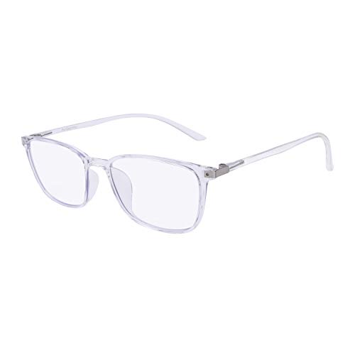 Ardermu Súper Ligero Gafas de Computadora - Anti Fatiga Visual & Deslumbramiento & UV - Gafas de Lectura de Marco Cuadrado Transparente/Gafas para Juegos - Unisex (+0.00 Dioptrías/Sin Aumento)