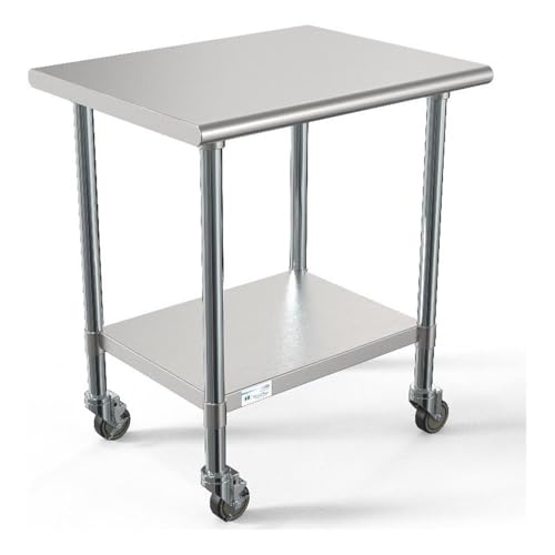 KoolMore Commercial 24x30'' Stainless Steel Work Table with Wheels for Restaurant or Home Use, Under Storage Shelf Food, Tools, Equipment, & Hardware, Heavy Duty Metal Workspace (CT2430-...
