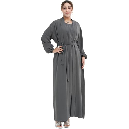 Image of Women's Muslim Dress Two Pieces Set Islamic Prayer Abaya Modest Solid Color Muslim Outfits