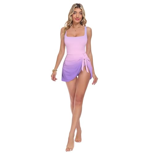 Maillot de bain une pièce femme violet dégradé col carré vacances