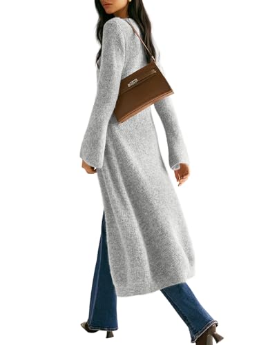Image of Womens V-Neck Button Maxi Cardigan Bell Long Sleeve Open Front Split Breasted Sweater Dress