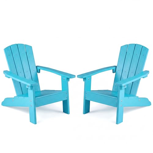 Costzon Kids Adirondack Chair All-Weather HIPS Patio Chair with High Backrest Armrests Fire Pit Chair for Kids Ages 3-8 Indoor Outdoor Kids Patio Lounge Chair for Garden Lawn Yard (2 Turquoise)