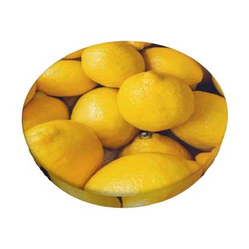 Coxfurio Ripe Yellow Lemon Print Round Bar Stool Cushion Cover with Elastic Edge, Non-Slip Seat Cover for Round Chair Cushion Fits 12-14 in