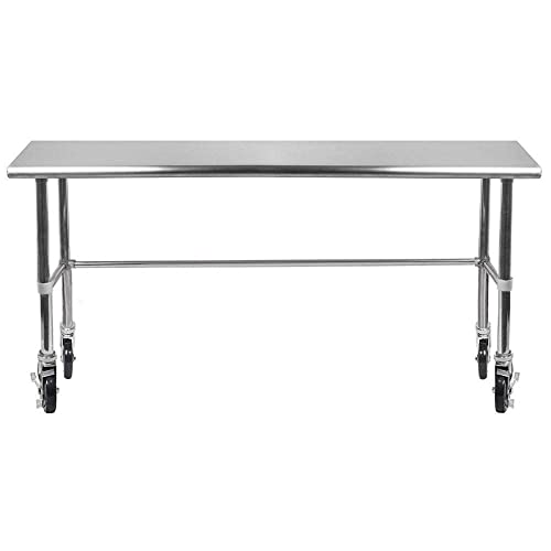 Amgood Stainless Steel Work Table Open Base & Wheels | Work Station | Metal Work Bench (Stainless Steel Work Table Open Base + Casters, 60" Long X 24" Deep) #TOP17