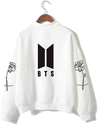 HelloTem BTS Kpop Unisex Sweatshirt Round High Neck Pullover Casual Printed Love Yourself Hoodie White