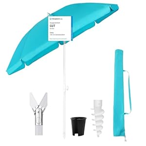 Sekey 180 cm Sonnenschirm Balkon mit Bodenhülse & Schutzhülle, Neigungs und Höhenverstellung, Sonnenschirm Strand für Balkon, Garten & Terrasse, Runder Sonnenschutz UPF 50+