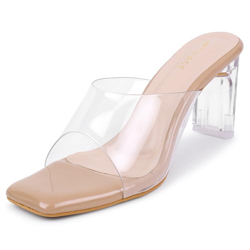 Image of TRASE Transparent Block Heels for Women Stylish | Fashionable Heel Sandals for Girls | Elegant & Formal Footwear