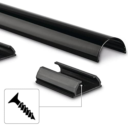 Hama Stabiler Kabelkanal aus Aluminium Schwarz (1,1 Meter Länge, für 5 Kabel, robuste halbrunde Metall Kabelabdeckung, inkl. Schrauben und Dübel)