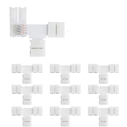 VARICART 4 Conector Pins 10mm Sin Soldar Tira LED, Tiras de un Color RGB Conductor Separador Rápido, No Hidrófugo para Tiras 5050 5630 4014 – Forma T (Pack de 10)