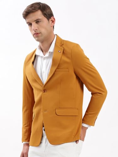 Image of SHOWOFFFF Men Solid Single Breasted Casual Blazer | Notched Lapel Full Sleeves Cotton Blazer for Mens | Slim Fit Regular Length Blazer for Men's