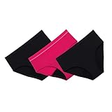 Thinx Teens Period Underwear, Brief-Style Period Panties for Teens, Holds Up to Regular 12 Tampons*, FSA HSA Approved Period Panties, Reusable, 3-Pack - (2) Black + (1) Hot Pink, Size 9/10