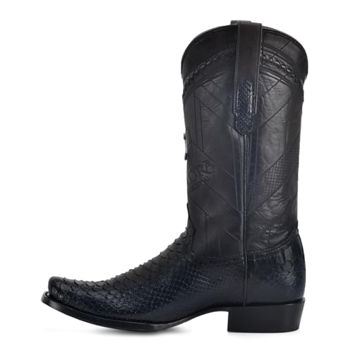 Cuadra Men's Cowboy Boot in Genuine Python Leather and Bovine Leather Blue 1J2FPH4