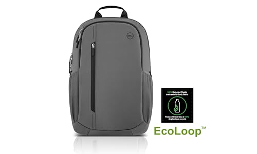 Image of Dell 14-16 EcoLoop Urban Backpack - CP4523G - 20L Capacity, Adjustable Shoulder Carrying Straps, Weather-Resistant, Double Zipper Closure, Padded Sleeve, Air Mesh Padded Back - Gray