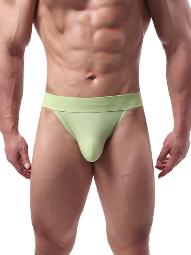 Summer Code Herren Slip Atmungsaktive Gerippte Unterhosen Stretch Dreiecksslip Herren Unterwäsche mit Elastischem Bund, Hellgrün, XL