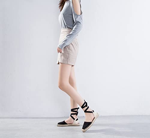 Image of Women's Espadrille FLat Sandals Closed Toe Ankle Wrap,Classic Lace Up Summer Dressy Flat Shoes