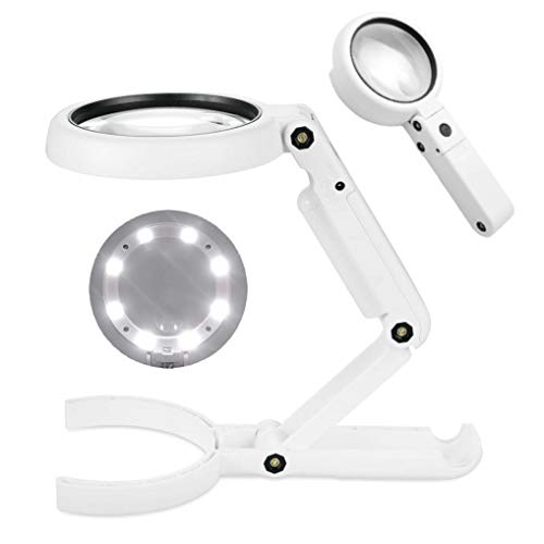GuDoQi Loupe à Main 5X 11X, Lampe Loupe avec 8 LED Lumière, Support Pliable, Lecture Loupe pour Bureau, Bijoux, Insectes, Journaux, Montre Réparation Artisanat