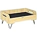 PawHut Sofá de Madera para Perros Gatos Cama Cesta para Mascotas Pequeñas con Cojín Acolchado Asas y Patas de Acero 70x45x32 cm Roble y Negro