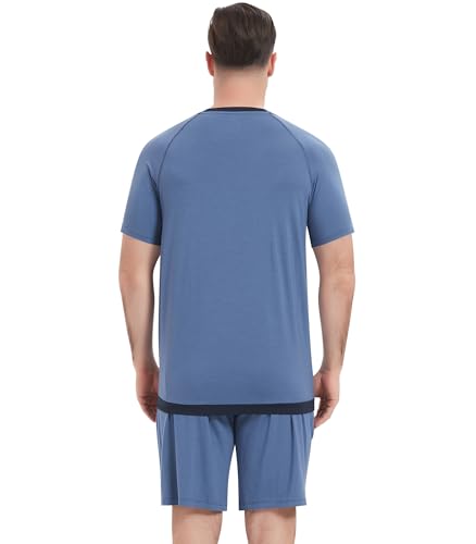 Image of NACHILA Men's Pajama Set, Cooling Bamboo Viscose Short Sleeve Top & Shorts
