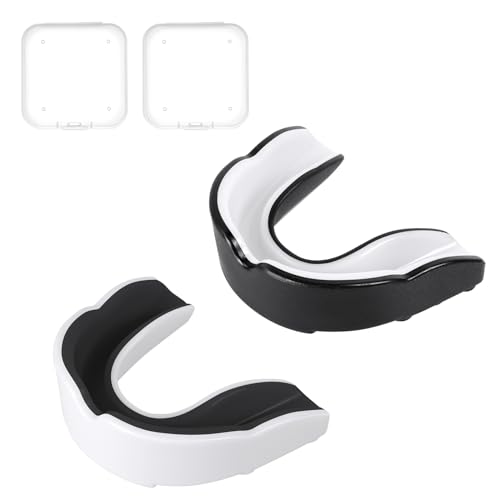 flintronic Protector Bucal Deportivo Niños, Protector Bucal Deportivo para Respiración Ideal, para Artes Marciales, MMA, Boxeo, Hockey, Kickboxing, Fútbol / -Blanco+Negro/Negro+Blanco