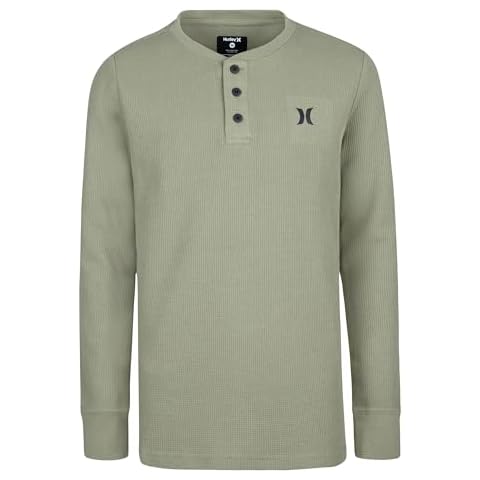 Hurley Boys' Long Sleeve Waffle Knit Shirt, Army/Henley Cover
