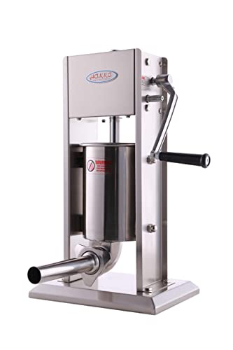 Hakka 3L/7LB Sausage Stuffer Manual Sausage Maker Machine Filler Meat Stuffer 2 Speed Stainless Steel All Coverage Vertical Sausage Stuffing Making Machine with 4 S/S Filling Funnels