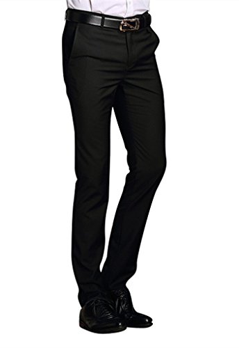 MOGU Mens Slim Fit Flat Front Pant US Size 32(Tag Asian Size XL) Black